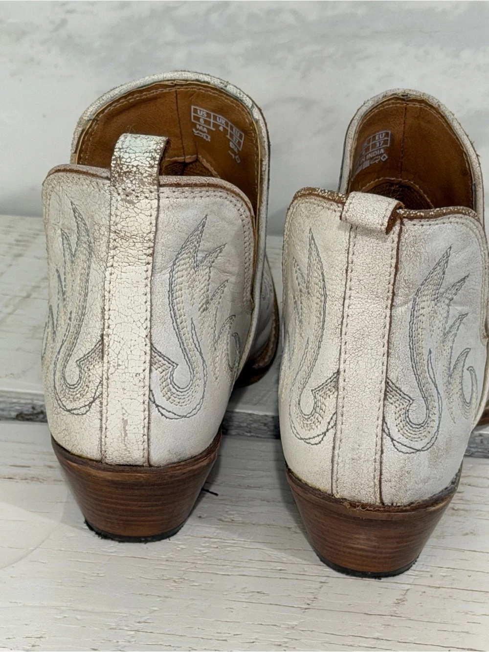 Women’s White Embroidered Western Ankle Boots